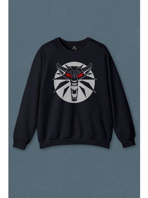 Lacivert Sweatshirt The Witcher Avatar Wild Hunt Online Oyun Wolf Baskılı Unisex Sweat