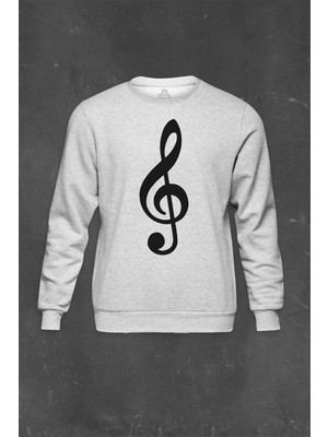 Gri Sweatshirt Sol Anahtarı Müzik Nota Es Gitar Saz Bağlama Baskılı Unisex Sweat