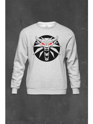 Gri Sweatshirt The Witcher Avatar Wild Hunt Online Oyun Wolf Baskılı Unisex Sweat