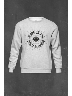 Gri Sweatshirt Shine On You Crazy Diamond Adesivo Pink Floyd Baskılı Unisex Sweat