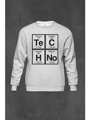 Gri Sweatshirt Techno Festival Music House Periyodik Tablo Baskılı Unisex Sweat