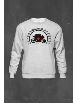 Gri Sweatshirt Speedometer Hız Racing Baskılı Unisex Sweat