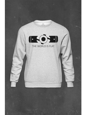 Gri Sweatshirt The World Is Flat Dünya Düzdür Speed Track Race Baskılı Unisex Sweat