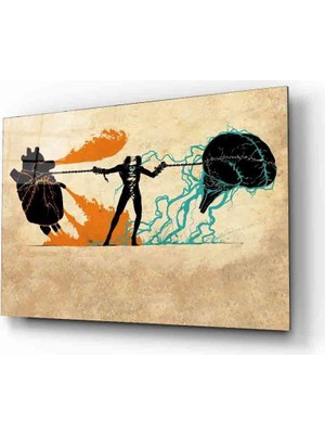 Miyrem Fütüristik Kalp Beyin  Cam Tablo 36 x 23-Mıyrem