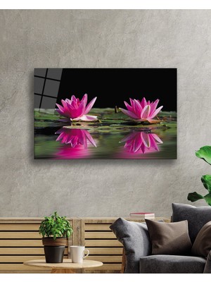 Miyrem Pembe Lotus Çiçeği Cam Tablo 36 x 23-Mıyrem