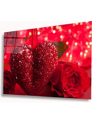 Miyrem Kalp Ve Gül Cam Tablomıyrem36 x 23-Mıyrem