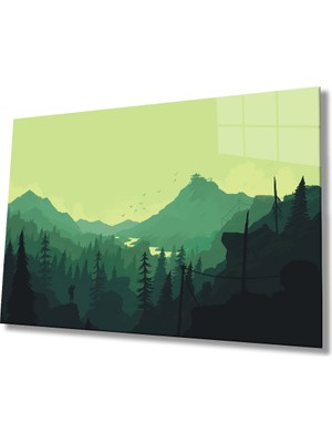 Yeşil Illüstrasyon Dağ Cam Tablo 36X23-MIYREM