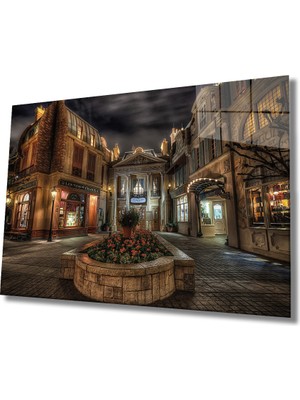 Sokak Yapı Cam Tablo Old Town Streets  36X23-MIYREM