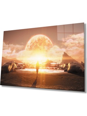 Gün Batımı Fütüristik Kadın Sarı Cam Tablomiyrem 36X23-MIYREM