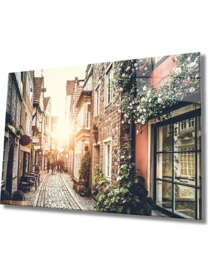 Çiçekli Sokak Cam Tablo Flower Streets  36X23-MIYREM