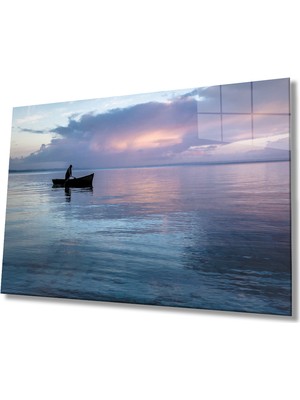 Gün Batımı Deniz Kayık Cam Tablomiyrem 36X23-MIYREM
