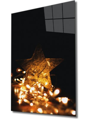 Sarı Işıklı Yıldız Cam Tablo Yellow Star  36X23-MIYREM