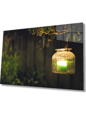 Yeşil Mum Işığı  Ağaç Cam Tablomiyrem Green Candlelight Tree  36X23-MIYREM