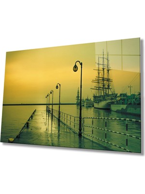 Gün Batımında Deniz ve Gemiler Cam Tablomiyrem 36X23-MIYREM