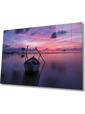 Gün Batımı Deniz Kayık Cam Tablomiyrem 36X23-MIYREM
