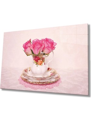 Fincanda Pembe Güller Pink Roses In Cup Table  36X23-MIYREM