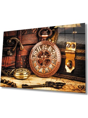 Saat  Anahtar Görselli Cam Tablomiyrem Clock Key Image Table  36X23-MIYREM