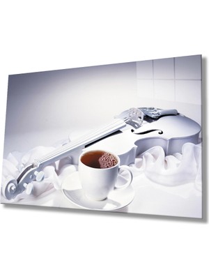 Müzik Çay Keman Mutfak Natürmort Cam Tablo 36X23-MIYREM
