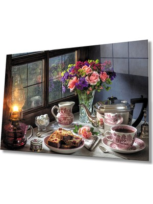 Çiçekli Masa Mutfak Cam Tablo  36X23-MIYREM