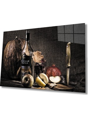 Meyve Şişe Bıçak Natürmort Cam TABLOMIYREM36X23-MIYREM
