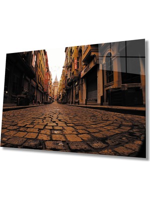 Arnavut Kaldırımlı Sokak ve Galata Manzaralı Cam Tablo 36X23-MIYREM