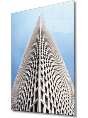 Bina Geometrik Mavi Beyaz Cam Tablo 36X23-MIYREM