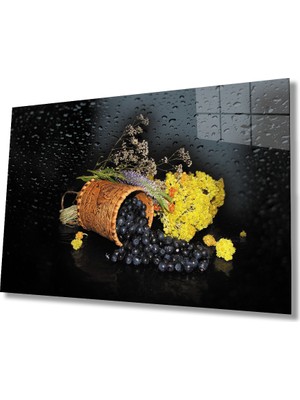 Meyve Bitki Su Damlası Naturmort Cam Tablo  36X23-MIYREM