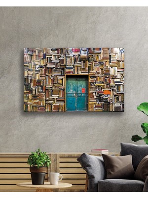 Kitap Duvarlar ve Mavi Kapı Cam Tablomiyrem  36X23-MIYREM