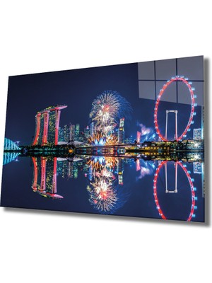 Renkli Işıklar Şehir Cam Tablo City In Night  36X23-MIYREM