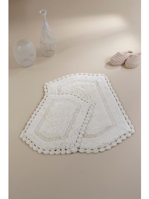 İrya Home Dale Ekru Banyo Paspası 2'li Pamuk Tabanlı Yumuşak 40x60+60x90 cm Desenli