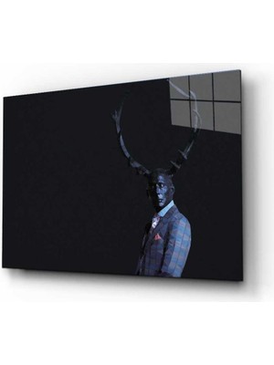 Geyik Boynuzlu Adam Fütüristik Mavi Siyah Tablo  36X23-MIYREM