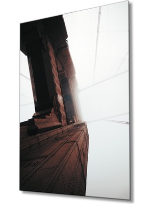 Geometrik Mimari Kahverengi  Beyaz Cam Tablo  White Brown 36X23-MIYREM