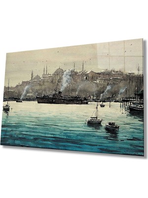 Sulu Boya Deniz Gemiler Istanbul Manzaralımiyremcam Tablo 36X23-MIYREM
