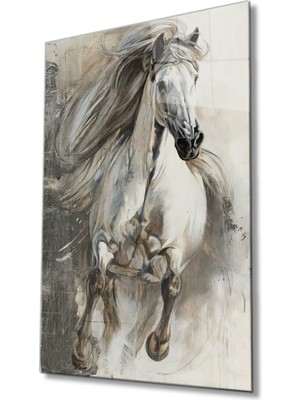 Beyaz At  Cam Tablo, White Horse  36X23-MIYREM