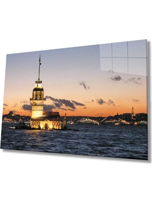 Istanbul Gün Batımı Kız Kulesi Manzarası  Cam Tablo 36X23-MIYREM