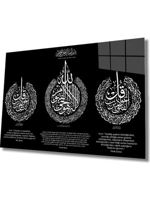 Felak Suresi, Nas Suresi ve Ayetel Kürsi  Cam Tablo 36X23-MIYREM