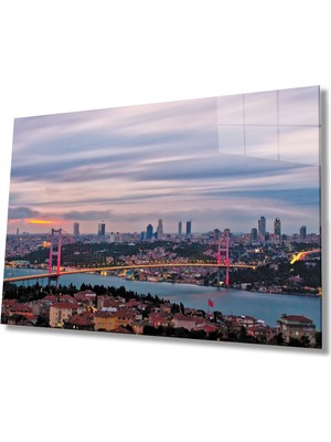 Istanbul Gün Batımı Boğaz Köprü Manzaralı  Cam Tablo 36X23-MIYREM