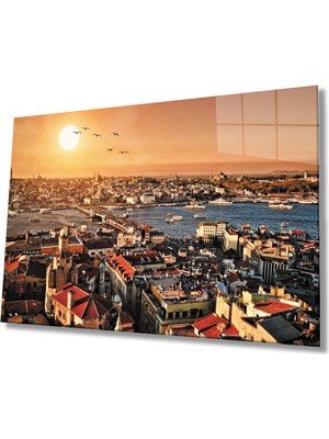 Gün Batımında Kuş Bakışı Istanbul  Manzarası Cam Tablo  36X23-MIYREM