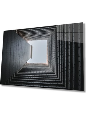 Siyah Beyaz Geometrik  Bina Cam Tablo  36X23-MIYREM