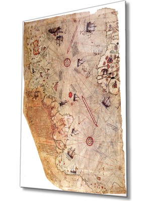 Piri Reis Haritası  Cam Tablo, Piri Reis Map  36X23-MIYREM