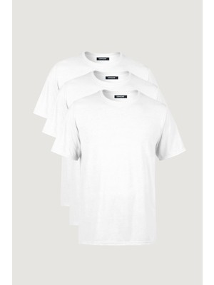 Comeor Erkek  Çok Renkli %100 Pamuk T- Shirt Regular Fit Rahat Kesim Bisiklet Yaka 3'lü Basic Tişört Paketi