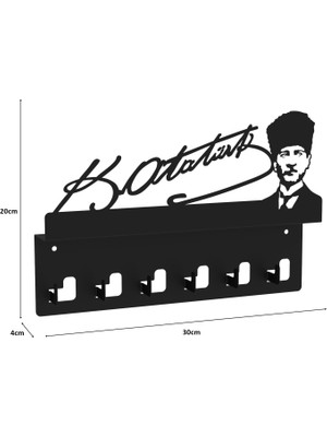 Decorelax Atatürk Tasarımlı Duvar Askılı Anahtarlık ve Mektup Rafı Model-1 - Siyah
