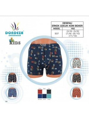 Dondeza 507 Erkek Çocuk Desenli Boxer 12'li