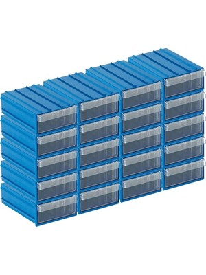 Sembol 102 Plastik Çekmeceli Kutu 20 Çekmeceli Mavi Renk 7,7 x 11,7 x 3,6 cm Ölçü