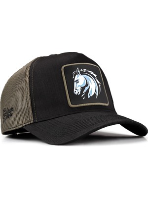 Black Börk  V1 Trucker At -2sh Kod Logolu  Siyah-Haki Cordura Kumaş Şapka (Cap)