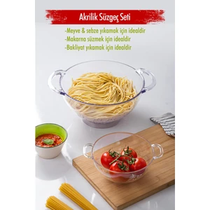 EW's Kitchenware Akrilik Şeffaf 2 Li Süzgeç Seti ( Makarna & Pirinç Süzgeci )