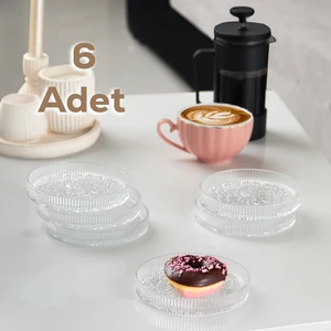 Rüya Desenli Dik Tabak - 6 Lı Cam Sunumluk Pasta Kurabiye Kek Ikram Servis Tabağı-12 cm