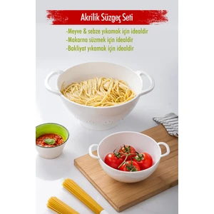 EW's Kitchenware Akrilik Beyaz 2 Li Süzgeç Seti ( Makarna & Pirinç Süzgeci )