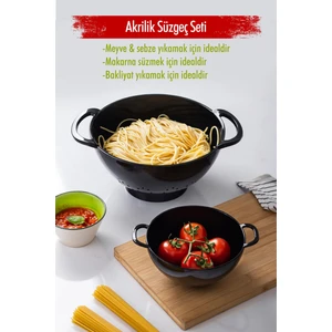 EW's Kitchenware Akrilik Siyah 2 Li Süzgeç Seti ( Makarna & Pirinç Süzgeci )