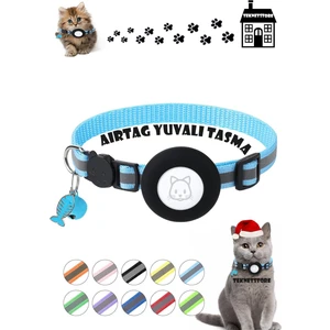Kedi Tasması Airtag Yuvalı Kilitli Güvenlik Aparatı Airtag Kılıfı ve Zil Boyun Tasması Gps